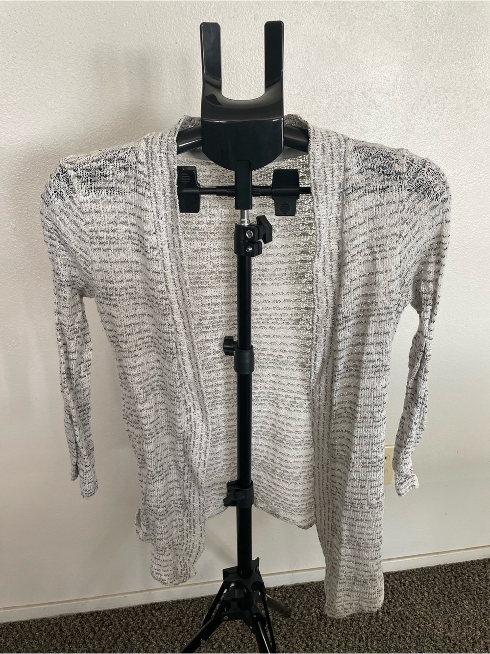 Light Gray Open-Front Knit Cardigan